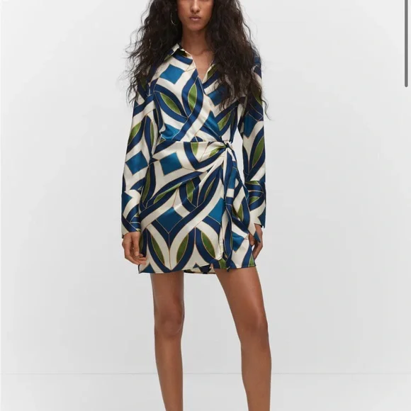 Mango outlet abstract Blue and Green Wrap Dress - Picture 2 of 4